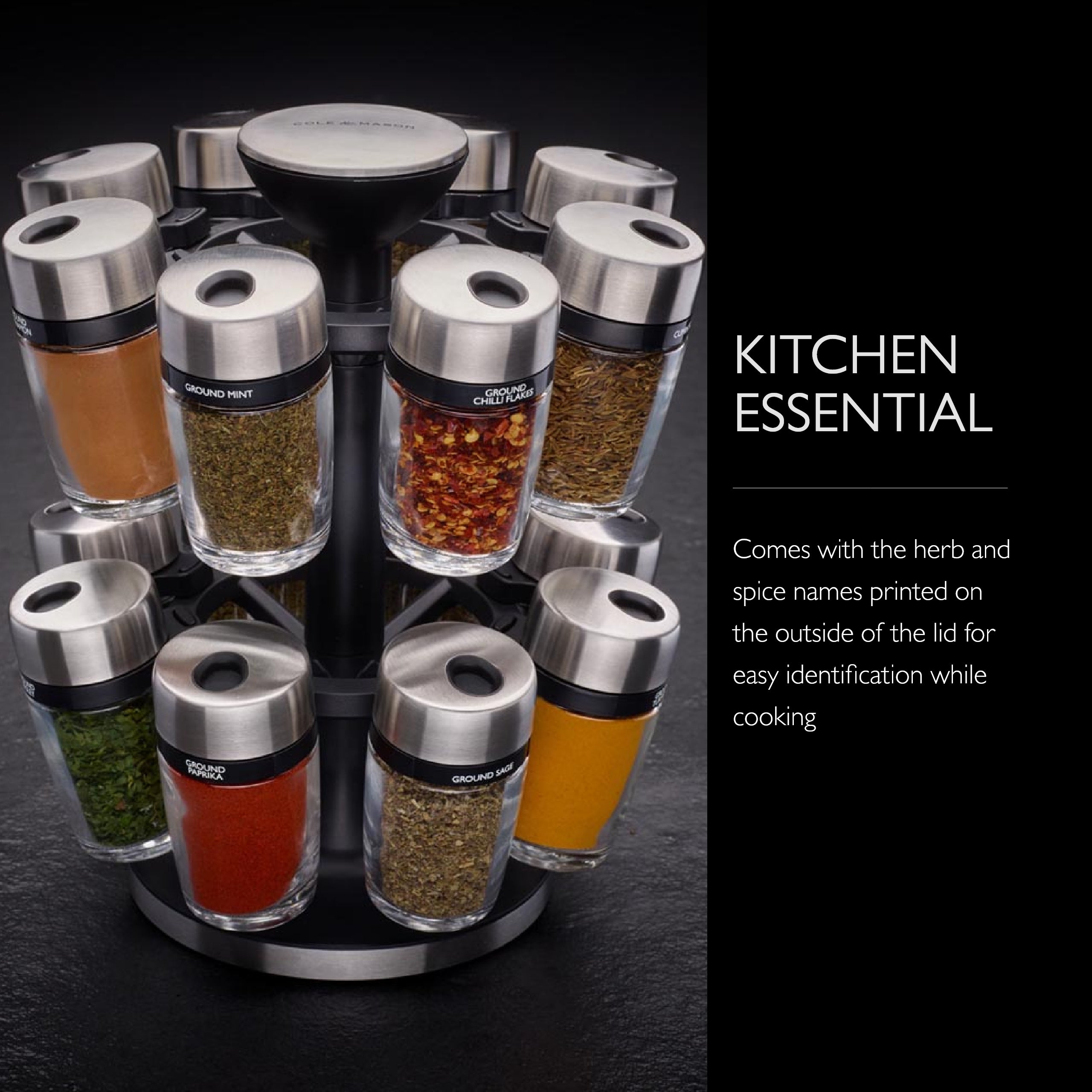 Cole & Mason Cambridge 16 Jar Herb & Spice Carousel with Easy Pour Lid Top, 10