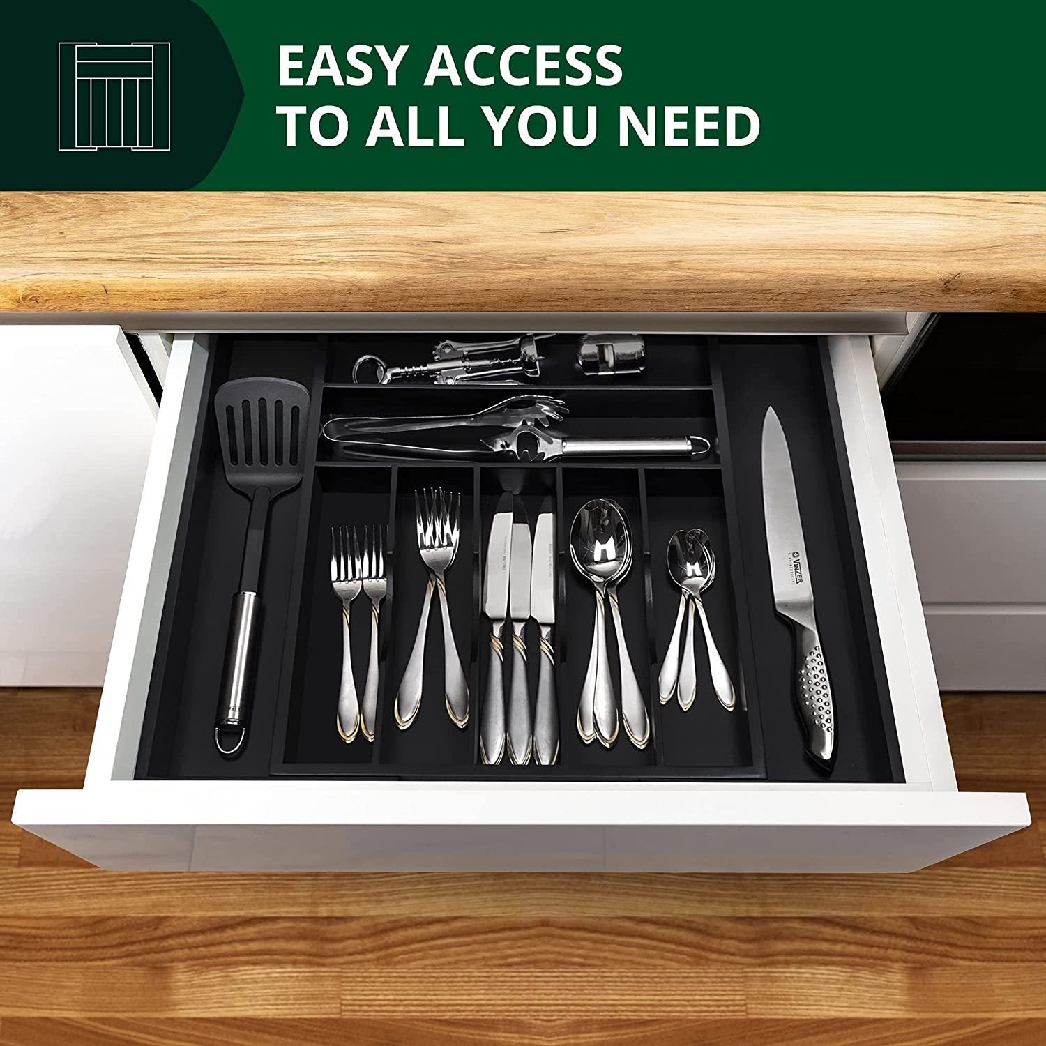 ROYAL CRAFT WOOD Luxury Bamboo Kitchen Drawer Organizer - Silverware Organizer