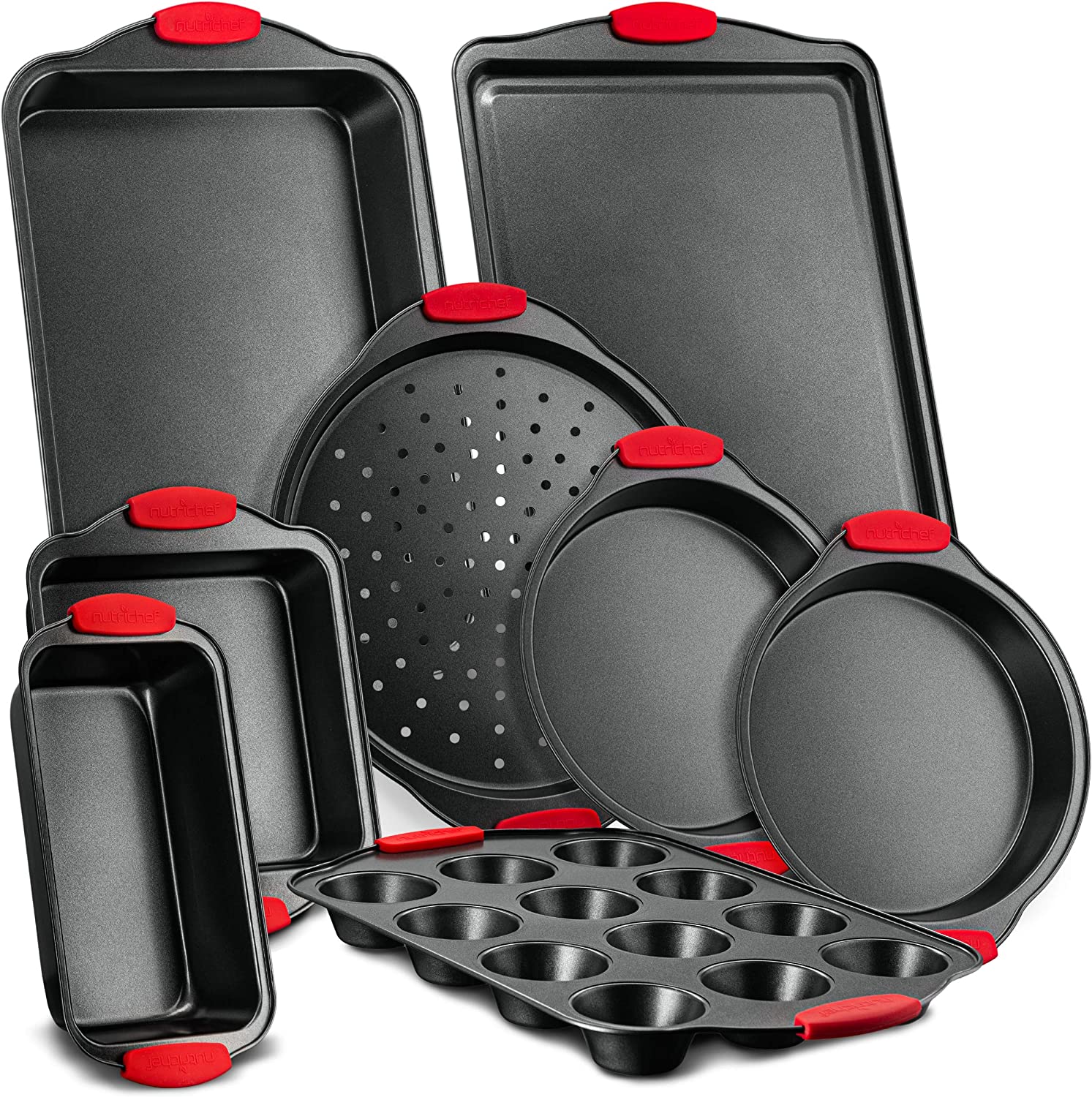 Nutrichef w/Heat Red Silicone Handles, Oven Safe