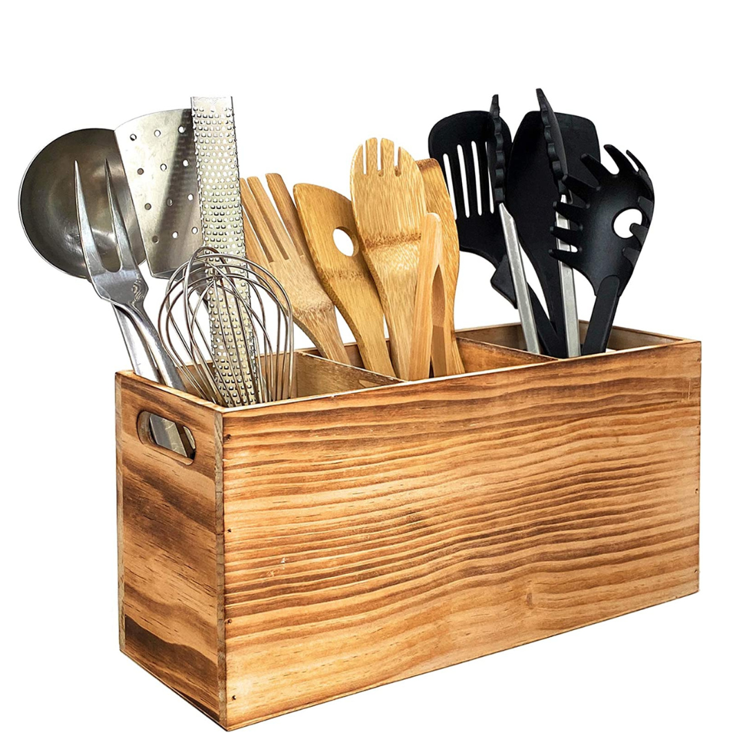 Tervis Utensil Holder in Rustic Wood Countertop Organizer