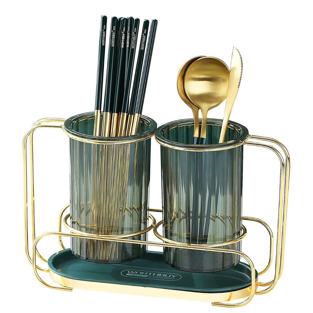 Brooklyn Copper Silverware Organizer Flatware Utensil Caddy Stainless Steel Kitchen Utensil/Cutlery Holder with DrainTray