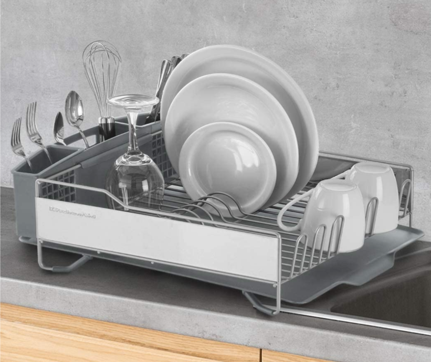 Full Size Dish Rack, Light Grey & OXO Good Grips SimplyTear Paper Towel Holder - Stainless Steel