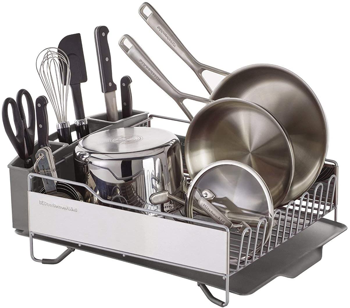 Full Size Dish Rack, Light Grey & OXO Good Grips SimplyTear Paper Towel Holder - Stainless Steel