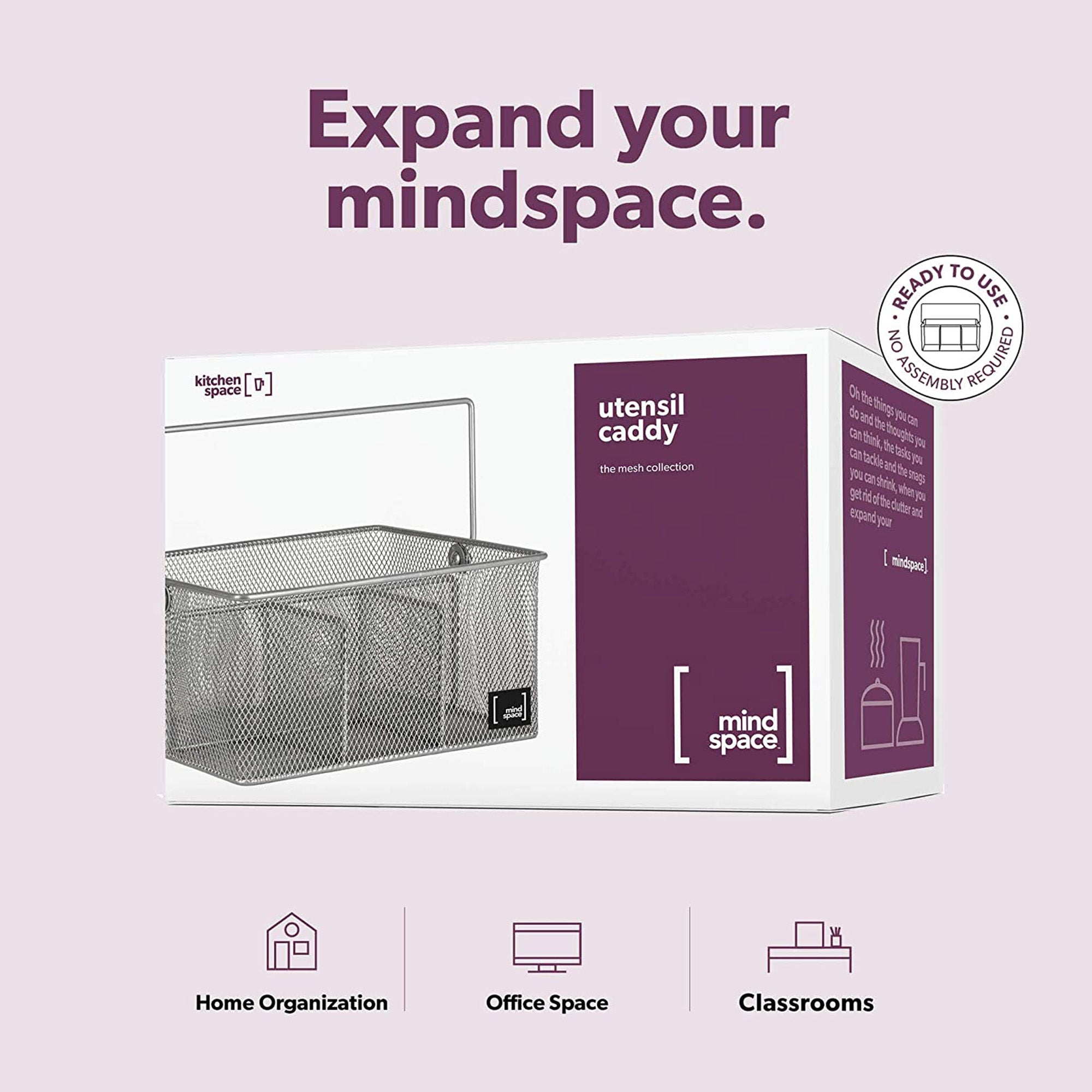 Mindspace Utensil Holder with 4 Compartments Kitchen Organization for Utensils Seasoning Organizer Silver
