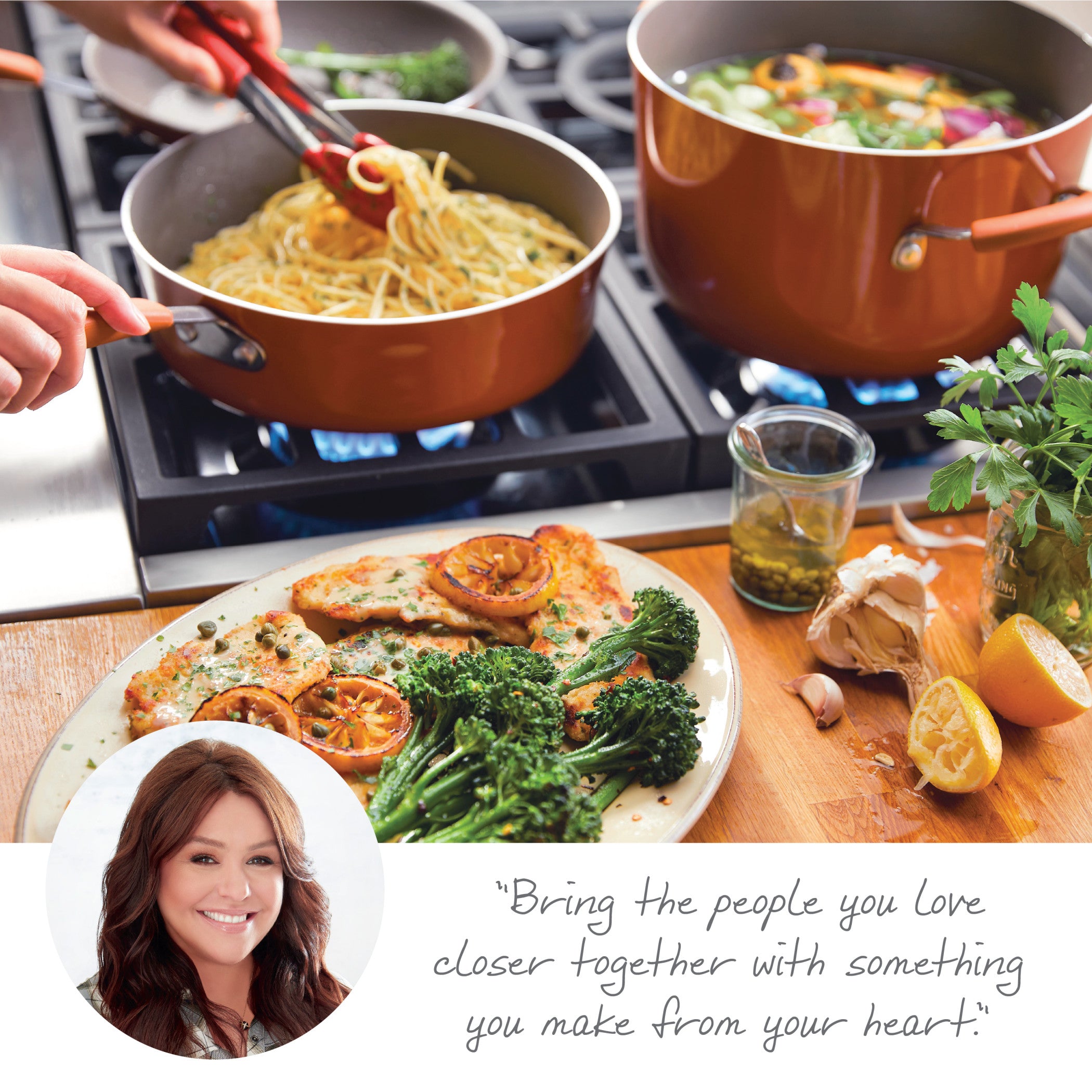 Rachael Ray Cucina Hard Enamel Nonstick Cookware and Measuring Cup Set, 18-Piece, Orange