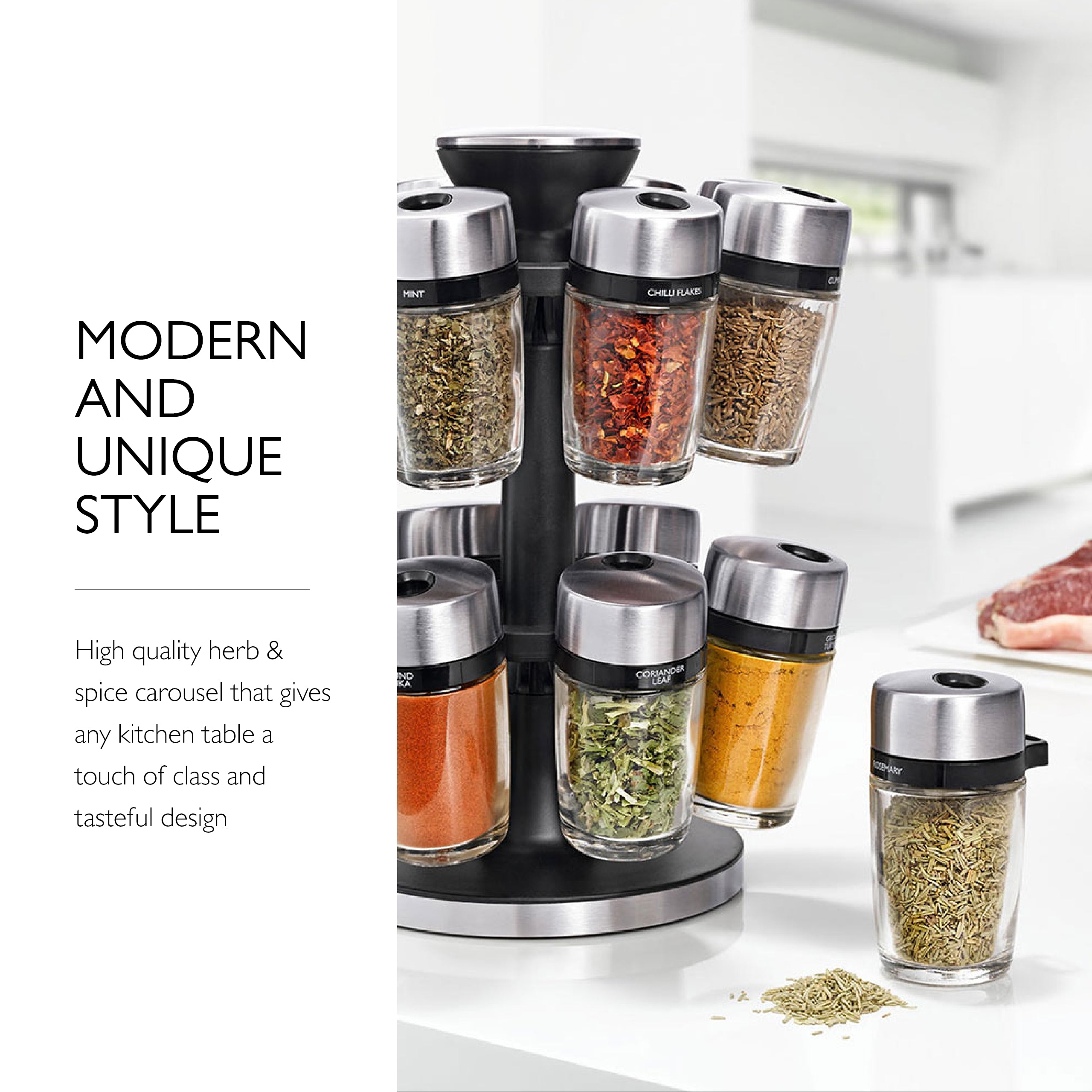Cole & Mason Cambridge 16 Jar Herb & Spice Carousel with Easy Pour Lid Top, 10