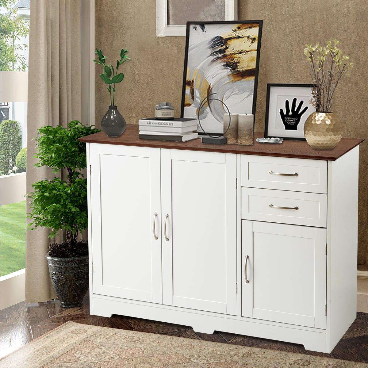 Gymax Buffet Storage Cabinet Console Table Kitchen Sideboardd Home Furni W/2 Drawers