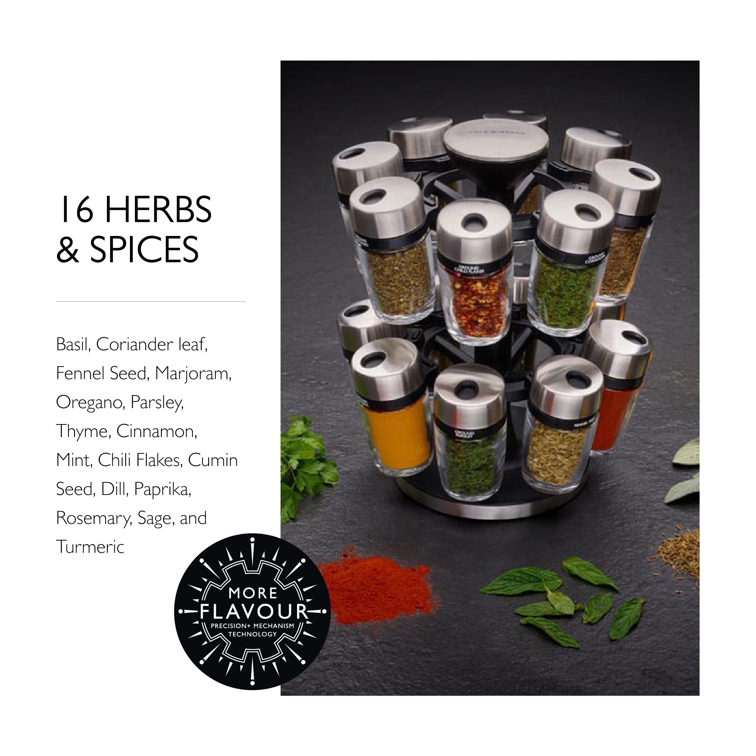 Cole & Mason Cambridge 16 Jar Herb & Spice Carousel with Easy Pour Lid Top, 10
