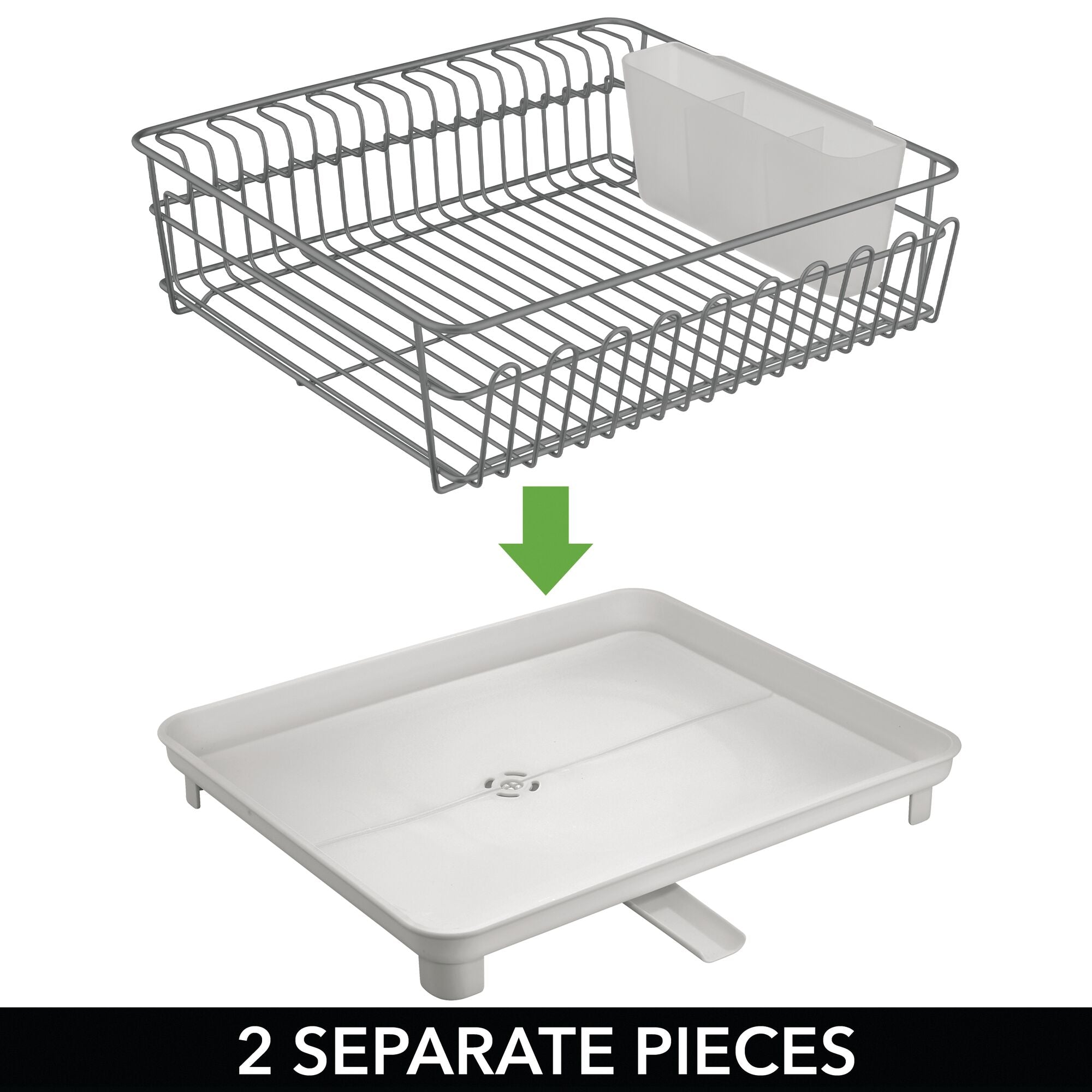 mDesign Alloy Steel Sink Dish Drying Rack Holder with Plastic Swivel Spout Drainboard Tray