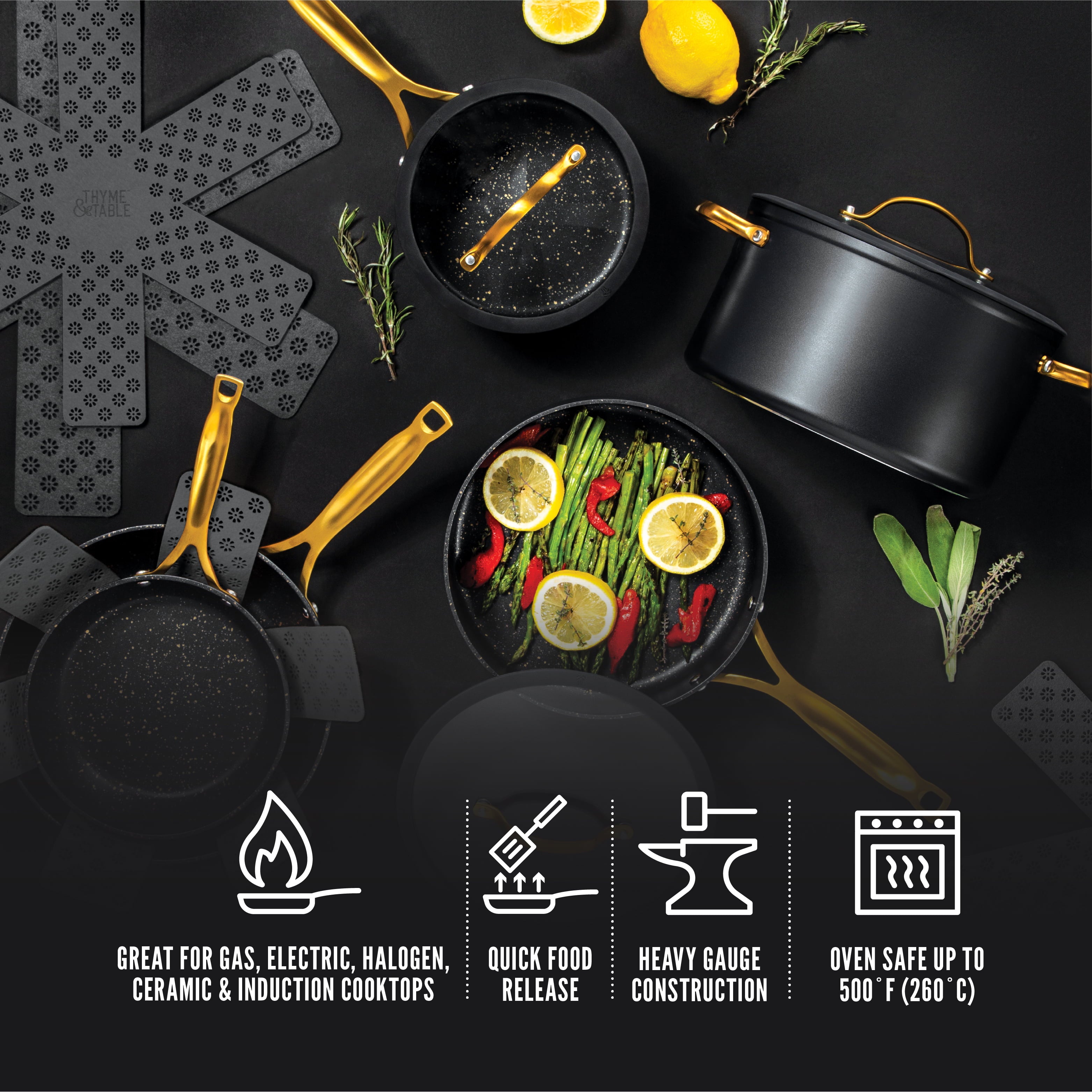 Thyme & Table Non-Stick 12 Piece Gold Pots And Pans Cookware Set