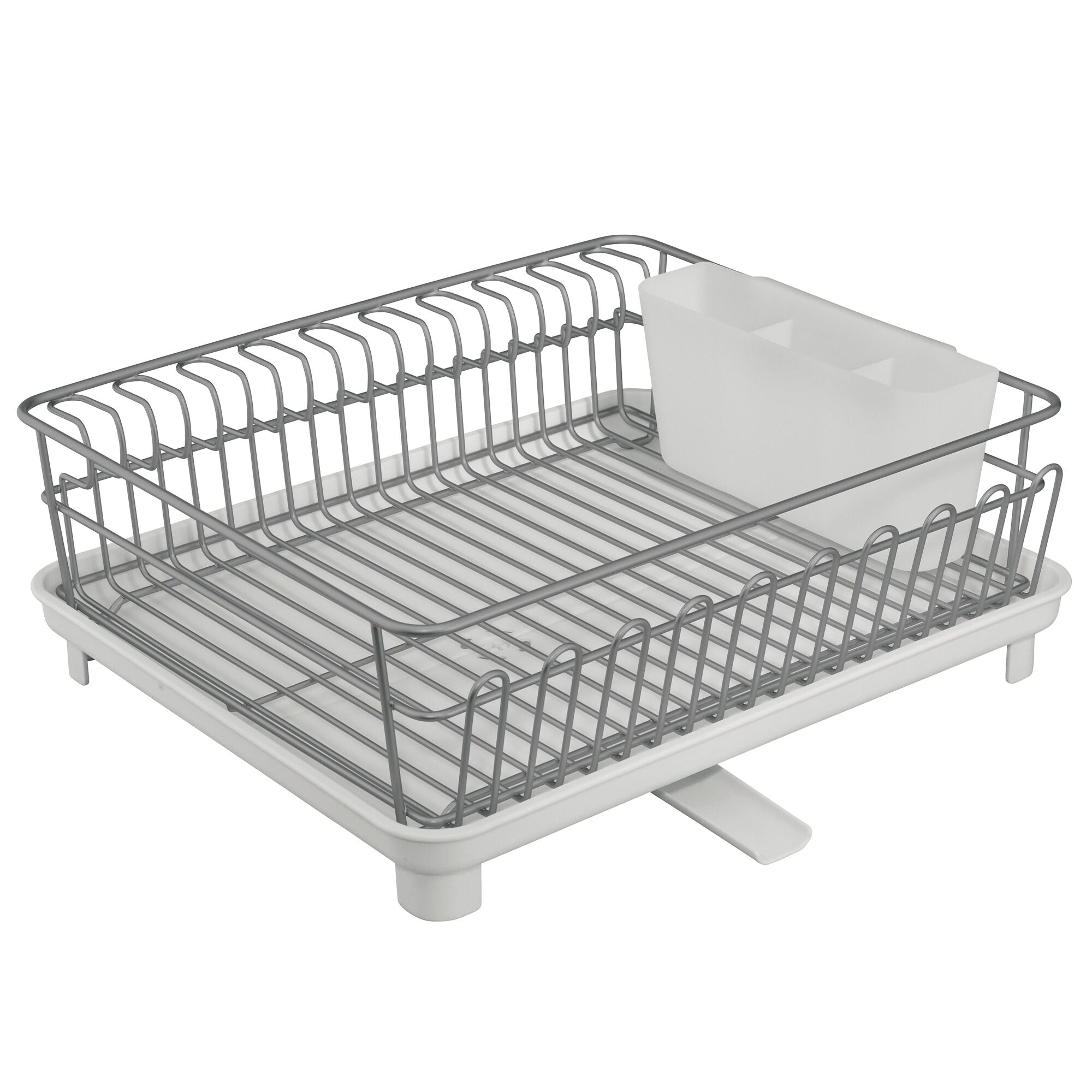 mDesign Alloy Steel Sink Dish Drying Rack Holder with Plastic Swivel Spout Drainboard Tray
