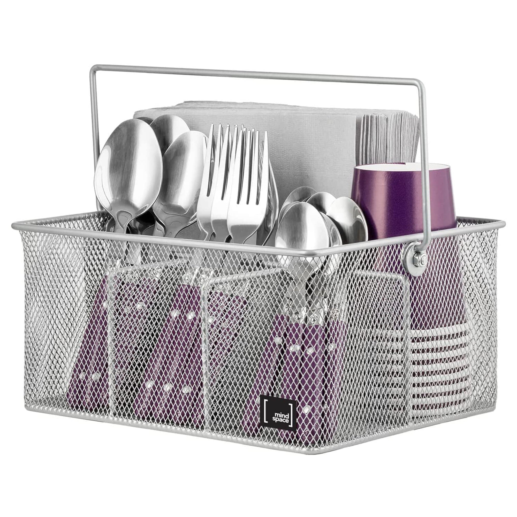 Mindspace Utensil Holder with 4 Compartments Kitchen Organization for Utensils Seasoning Organizer Silver