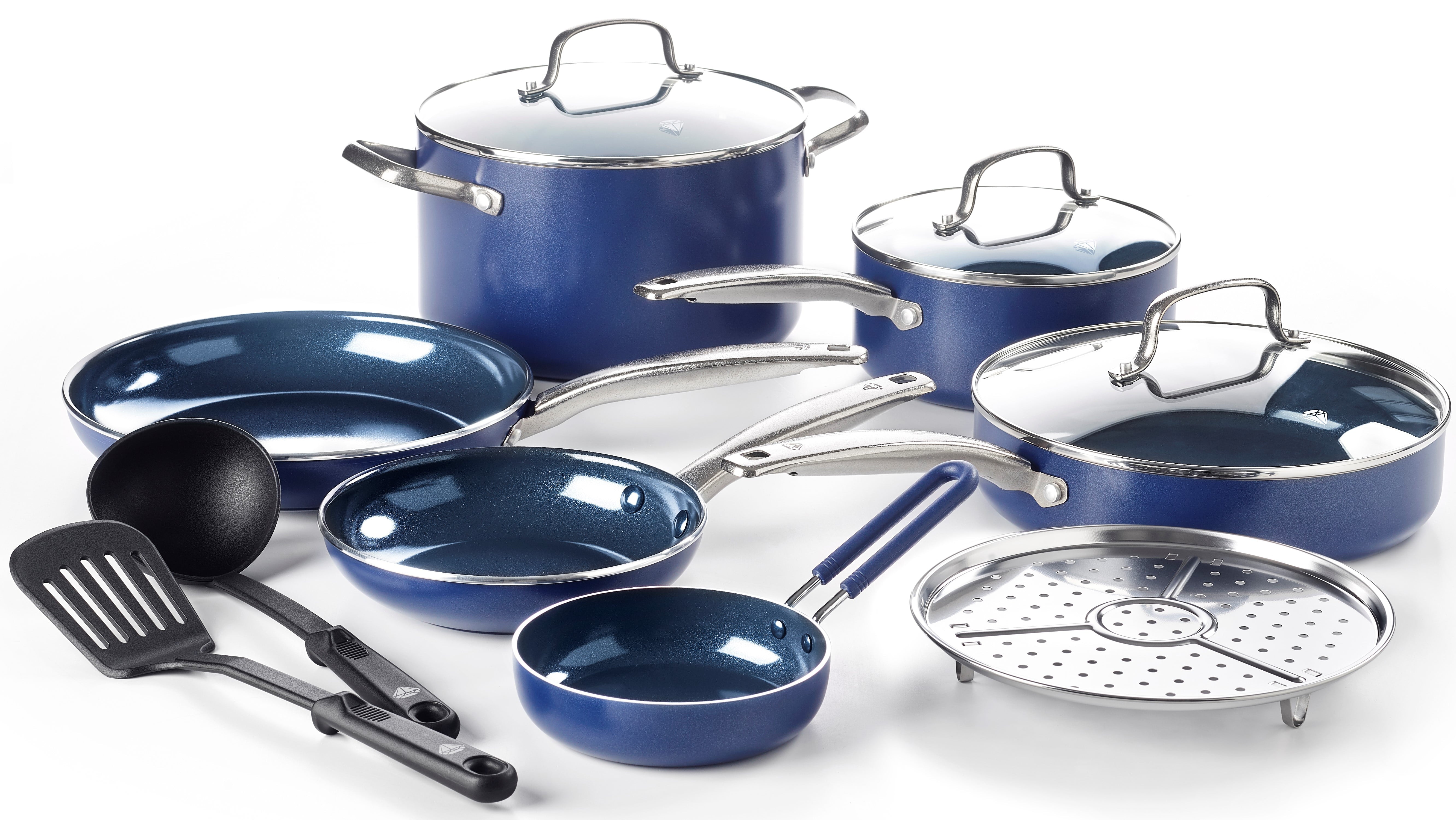 Blue Diamond 12-Piece Toxin-Free Ceramic Nonstick Pots and Pans Cookware Set, Dishwasher Safe