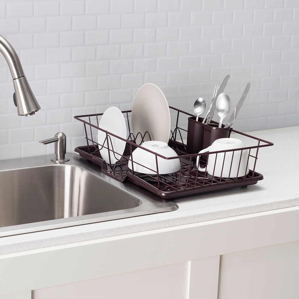 Home Basics 3 Piece Rust-Resistant Vinyl Dish Drainer with Self-Draining Drip Tray
