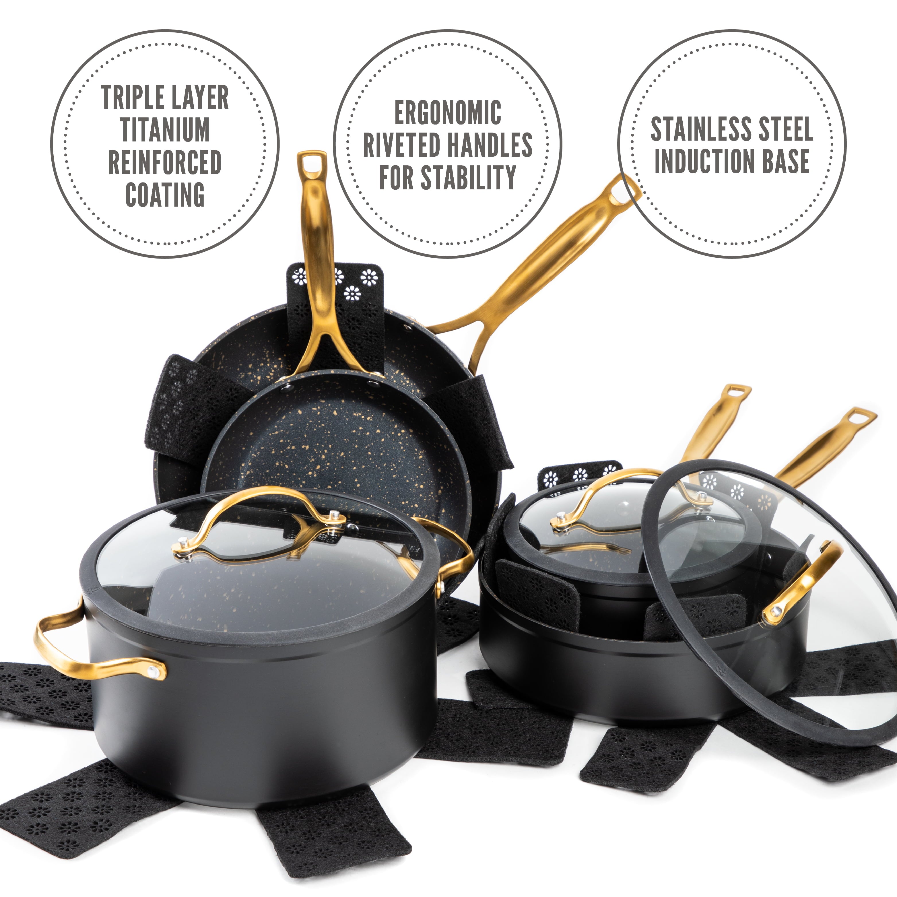 Thyme & Table Non-Stick 12 Piece Gold Pots And Pans Cookware Set