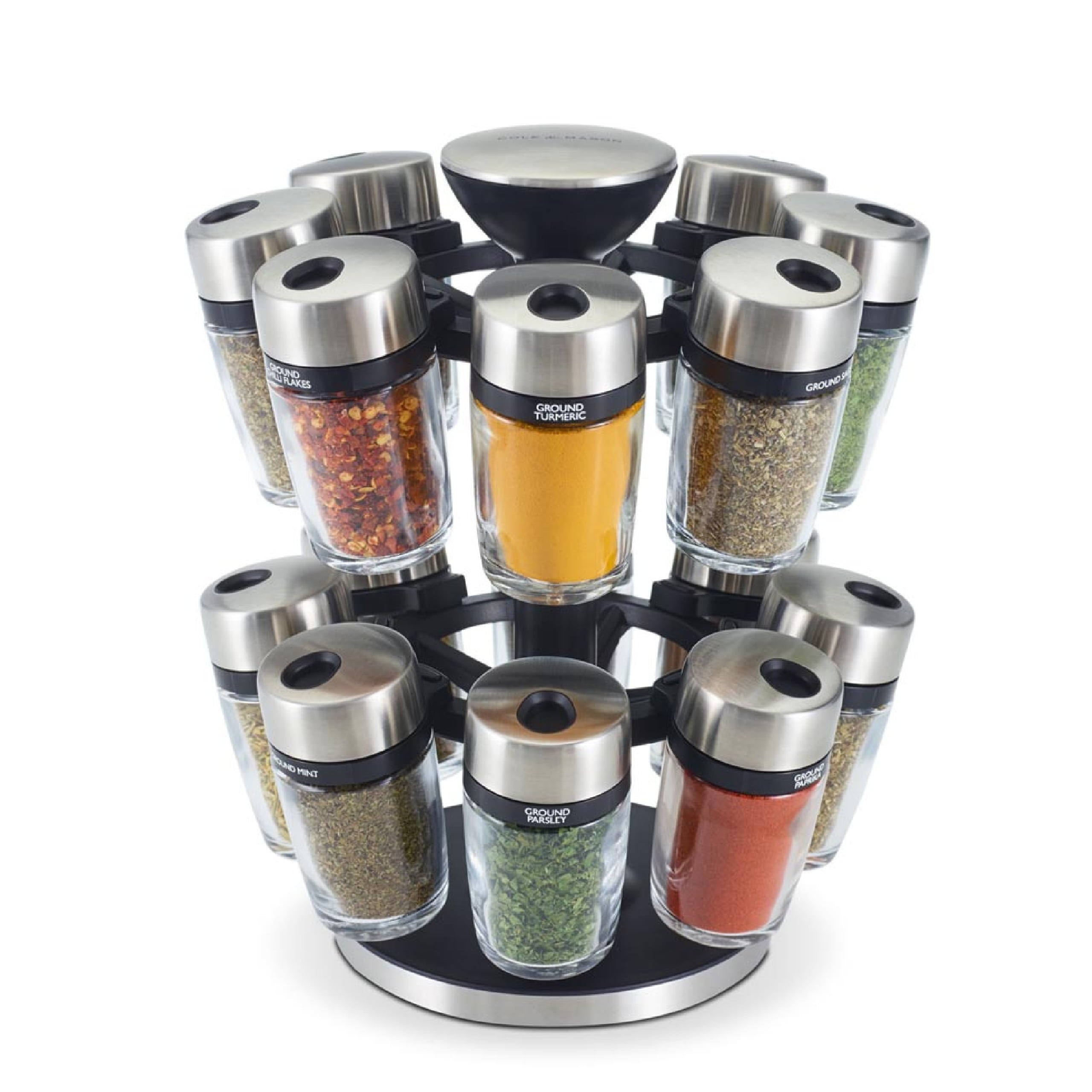 Cole & Mason Cambridge 16 Jar Herb & Spice Carousel with Easy Pour Lid Top, 10