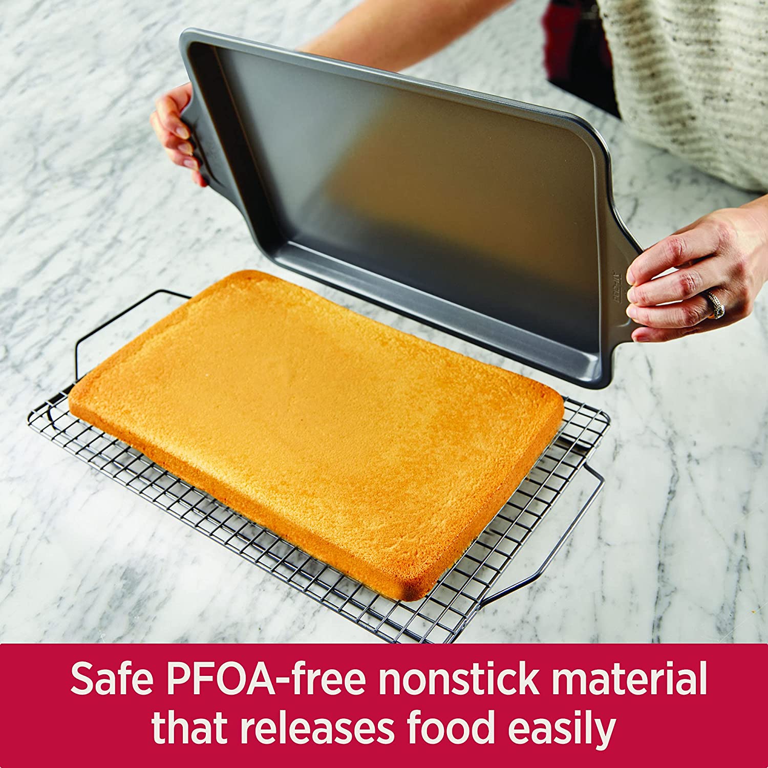 All-Clad Pro-Release Nonstick Bakeware Set Including Round Cake, Loaf Pan, Cooling & Baking Rack, 5 piece, Gray